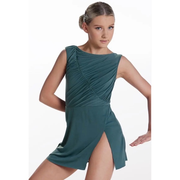 Weissman Showtime |Wrong Direction Jersey Dress Dance Costume Pine Green Size MC - Picture 1 of 7